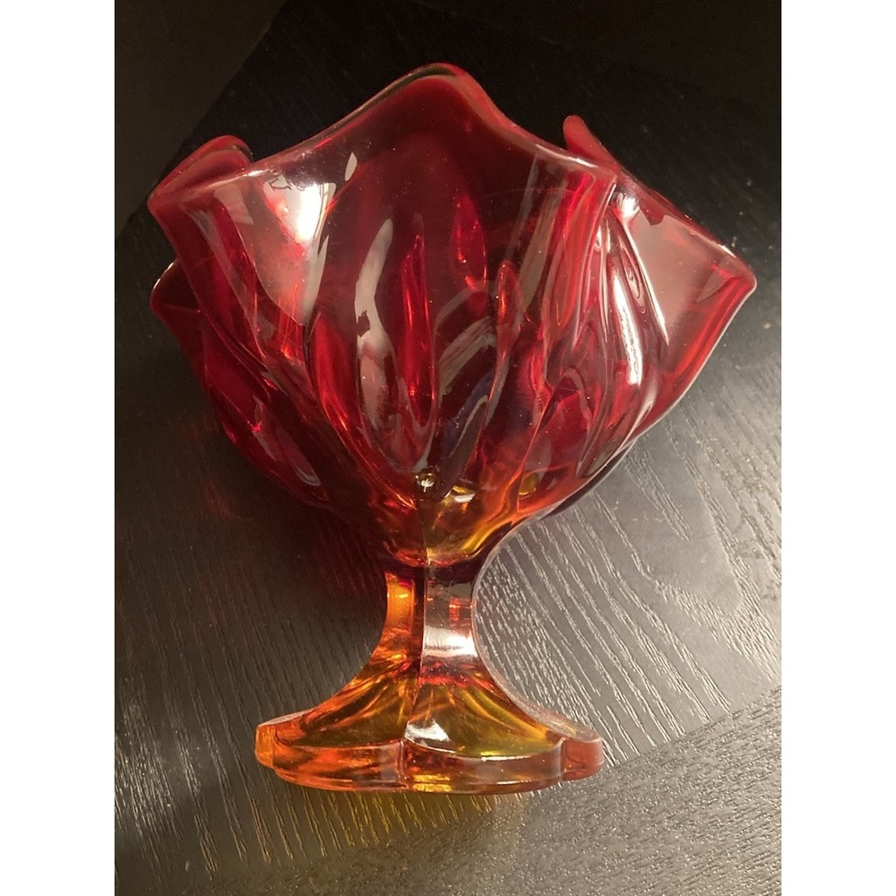 Vintage 1960s L.E. Smith Amberina Six Petal Orange Footed Candy Dish Compote EUC - Picture 3 of 8